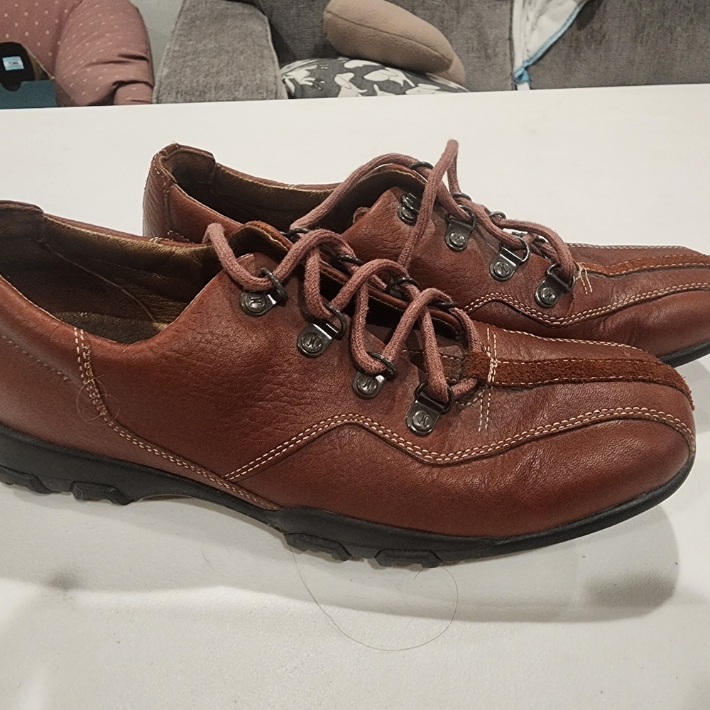 Cole Haan Womens Brown Leather Square Toe Lace Up Waterproof Loafers Shoes